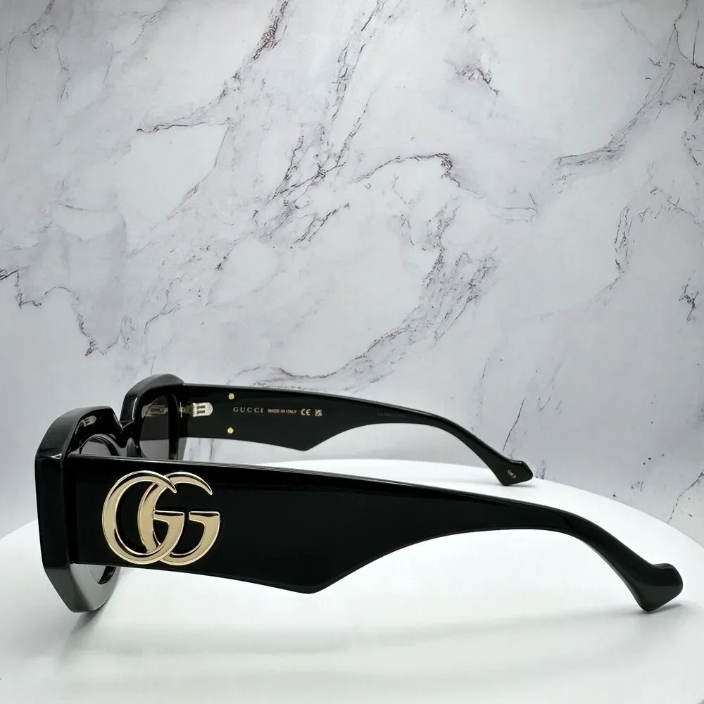 New Gucci Sunglasses Black Cat Eye Gold GG Logo Womens